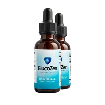 GlucoZenX drops beside packaging — illustrating the liquid blood sugar support routine